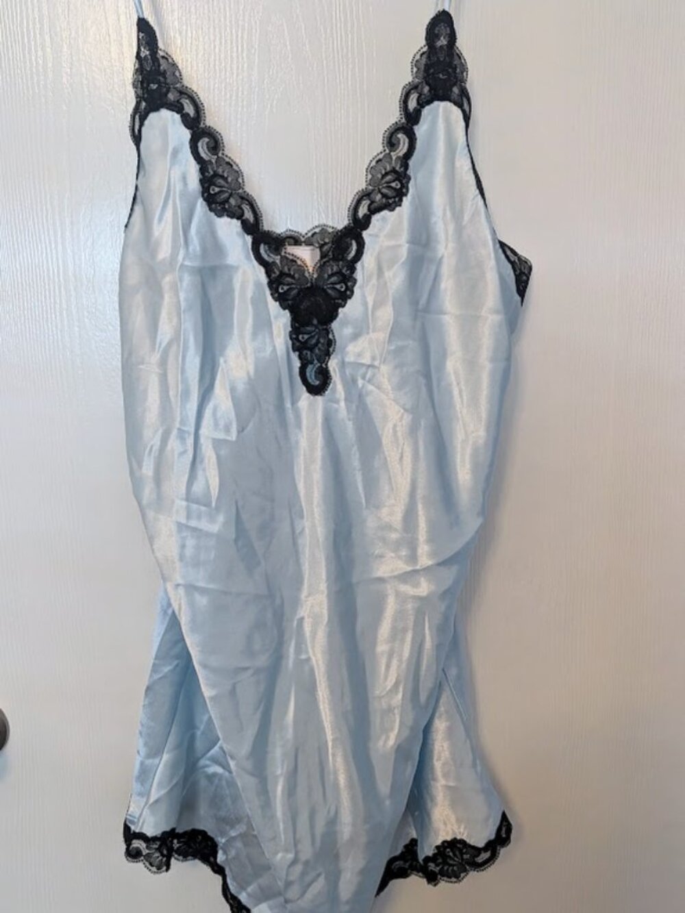 Vintage‎ LA Intimates pale blue chemise with lace Size L